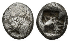 Karia, Mylasa AR Tetrobol. (11mm, 1.74 g) Circa 520-490 BC. Forepart of roaring lion to left / Rough incuse punch.
