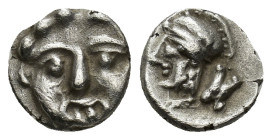 Pisidia. Selge circa 300-200 BC. Obol AR (10mm, 0.91 g) Gorgoneion / Helmeted head of Athena left, astragalos behind.