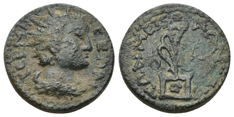 Pisidia 	Termessus AE. (7.16 Gr. 20mm.)
Draped bust of Helios, right. 
Rev. Aphl...