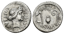 Julius Caesar 46 BC. Uncertain mint Denarius AR (18mm, 3.79 g). Head of Ceres right, wearing grain ear wreath, COS • TERT downwards behind, DICT • ITE...