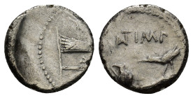 MARK ANTONY. Summer 43 BC. AR Quinarius (13mm, 1.66 g). Military mint travelling with Antony and Lepidus in Transalpine Gaul. Victory standing right, ...