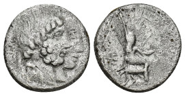 C. Marcius Censorinus. Denarius 88, AR (17mm, 3.74 g). Jugate heads of Numa Pompilius, bearded, and Ancus Marcius, clean shaven, r. Rev. Desultor r., ...