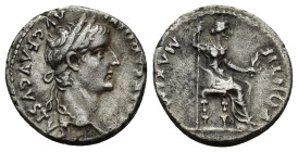 Tiberius. Denarius. 14-37 AD. Denarius. Lugdunum. (3.55 Gr. 17mm)
Head laureate right. 
Rev. Livia seated right holding scepter and branch, throne leg...