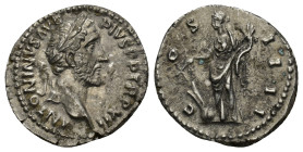 Antoninus Pius. A.D. 138-161. AR Denarius (3.29 Gr. 18mm.). Rome, 
Laureate head of Antoniunus Pius right 
Rev. Fortuna standing facing, head left, ho...