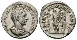 Diadumenian as Caesar (AD 217-218). AR denarius (18mm, 3.11 g). Rome, July AD 217-March AD 218. M OPEL ANT DIADVMENIANVS CAES, bareheaded, draped, and...