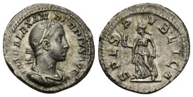 Severus Alexander - Spes Denarius. (25mm, 3.46 g) 232 AD. Rome mint. Obv: IMP ALEXANDER PIVS AVG legend with laureate and draped bust right. Rev: SPES...