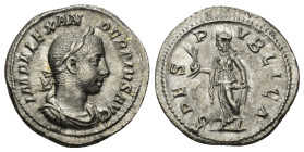 Severus Alexander - Spes Denarius. (25mm, 3.4 g) 232 AD. Rome mint. Obv: IMP ALEXANDER PIVS AVG legend with laureate and draped bust right. Rev: SPES ...