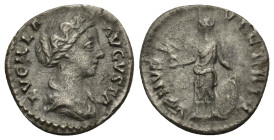 Lucilla. Augusta, A.D. 164-182. AR denarius (3.36 Gr. 17mm). Rome mint, struck A.D. 164. 
Draped bust right 
Rev. Venus standing left, holding Nike an...