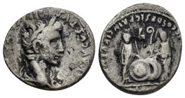 AUGUSTUS (27 BC-14 AD). Lugdunum. Denarius (3.77 Gr. 18mm.)
 Laureate head right. 
Rev. Gaius and Lucius Caesar standing facing; two shields and two s...