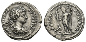 CARACALLA (198-217). Denarius. Rome. (3.41 Gr. 19mm.)
Laureate and cuirassed bust right, wearing breastplate decorated with gorgoneion. 
Rev: SEVERI P...