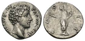 Marcus Aurelius , as Caesar (139-161 AD). AR Denarius (3.16 Gr. 17mm.), Roma 
Bare head to right. 
Rev. Honos standing left, holding branch in his rig...