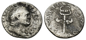 Vespasian, 69 – 79. Denarius 74, AR (18mm, 2.6 g). IMP CAESAR – VESPASIANVS AVG Laureate head r. Rev. PONT MAX – TR P COS V Winged caduceus.