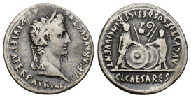 Augustus (27 BC - 14 AD). AR Denarius (20mm, 3.7 g), Roma (Rome), c. 2-1 BC. Obv. CAESAR AVGVSTVS DIVI F PATER PATRIAE, laureate head right. Rev. AVGV...