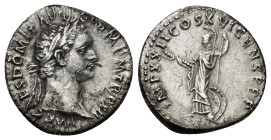 Domitian, 81-96. Denarius (Silver, 18mm, 3.38 g), Rome, 93-94. IMP CAES DOMIT AVG GERM P M TR P XIII Laureate head of Domitian to right. Rev. IMP XXII...