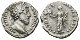 MARCUS AURELIUS (161-180). Denarius. (17mm, 2.92 g) Rome. Obv: ANTONINVS AVG ARMENIACVS. Laureate head right. Rev: P M TR P XIX IMP II COS III. Felici...