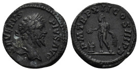 SEPTIMIUS SEVERUS (193-211). Denarius. (17mm, 2.97 g) Rome. Obv: SEVERVS PIVS AVG. Laureate head right. Rev: P M TR P XII COS III P P. Genius standing...