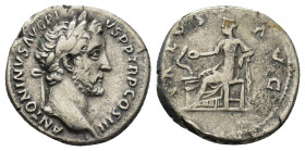 ANTONINUS PIUS AR silver denarius. (17mm, 3.17 g) Struck at Rome, 140-143 AD. ANTONINVS AVG PIVS PP TR P COS III, bare head right. Reverse - SALVS AVG...