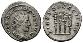 Philip I. A.D. 244-249. AR antoninianus (21mm, 3.74 g). Rome, A.D. 249. IMP PHILIPPVS AVG, radiate, draped and cuirassed bust of Philip I right / FIDE...