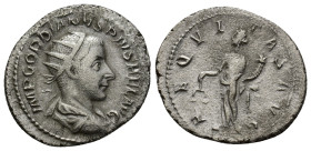 Gordian III AR Antoninianus. (23mm, 3.45 g) Antioch, AD 238-239. IMP CAES M ANT GORDIANVS AVG, radiate, draped and cuirassed bust right / AEQVITAS AVG...