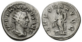 Philip I. A.D. 244-249. AR antoninianus (21mm, 4.85 g). Rome mint, Struck A.D. 247. IMP PHILIPPVS AVG, radiate, draped and cuirassed bust right / ANNO...