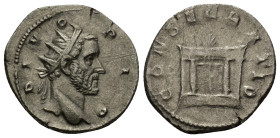 Divus Antoninus Pius. Died AD 161. AR Antoninianus (21mm, 3.21 g). Consecration issue. Rome mint, 4th officina. 8th emission of Trajan Decius, mid AD ...