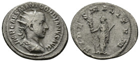Gordian III AR Antoninianus. (23mm,, 3.89 g) Rome, 238-244. IMP CAES M ANT GORDIANVS AVG, radiate, draped and cuirassed bust right / FIDES MILITVM, Fi...