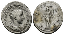 Gordian III AR Antoninianus. (21mm, 4.0 g) Antioch, AD 238-239. IMP CAES M ANT GORDIANVS AVG, radiate, draped and cuirassed bust right / AEQVITAS AVG,...