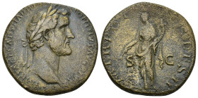 Antoninus Pius AE sestertius.(31mm, 22.1 g) Rome mint, 138 AD. IMP T AEL CAES HADRI ANTONINVS PIVS, bare head right / P M TR POT COS DES II S-C, Pax s...