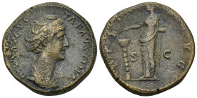 DIVA FAUSTINA I (Died 140/1). Sestertius. (32mm, 26.7 g) Rome. Obv: DIVA AVGVSTA FAVSTINA. Diademed and draped bust right. Rev: PIETAS AVG / S - C. Pi...