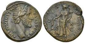 ANTONINUS PIUS. Sesterce. (31mm, 21.0 g). 145-161 AD Rome. Anv: Laureate head of Antonino Pío on the right, around legend: ANTONINVS AVG PIVS PP TR P....