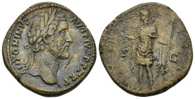 Antoninus Pius, 138-161. Sestertius (Orichalcum, 31mm, 25.1 g), Rome, the late 140s-150s. ANTONINVS AVG PIVS P P TR P Laureate and bearded head of Ant...