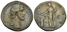 Antoninus Pius, 138-161. Sestertius (Orichalcum, 31mm, 21.6 g), Rome, 140-144. ANTONINVS AVG PIVS P P TR P COS III Laureate head of Antoninus Pius to ...