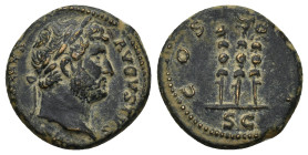 Hadrian Æ Semis or Quadrans. (17mm, 3.83 g) Rome, AD 125-128. HADRIANVS AVGVSTVS PP. Laureate, draped and cuirassed bust right / COS III - SC Aquila b...