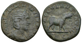 Otacilia Severa (wife Philip I) AE. Sestertius 248 AD. Rome (13.61 Gr. 28mm.)
Diademed and draped bust right. 
Rev.Hippopotamus standing right; SC in ...