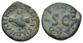 Augustus AE Quadrans. Lamia, Silius and Annius, moneyers. Rome, 9 BC. (3.47 Gr. 17mm.)
LAMIA SILIVS ANNIVS, clasped right hands holding caduceus 
Rev....