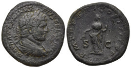 Caracalla (198-217), Sestertius, Rome, AD 213. AE (32mm, 24.59 g). M AVREL ANTONINVS PIVS AVG BRIT, Laureate and cuirassed bust r., seen from behind, ...