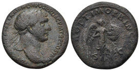 Trajan (98-117), As, Rome, AD 103-111; AE (25mm, 8.78 g); IMP CAES NERVAE TRAIANO AVG GER DAC P M TR P COS V P P, laureate bust r., wearing aegis, Rv....