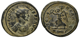 Probus AD 276-282. Rome Antoninianus (3.6 Gr. 20mm.)
Radiate and cuirassed bust right 
Rev. Victory advancing left, holding trophy and wreath. R (thun...