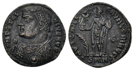 Licinius I. AD 308-324. AE. Follis (2.77 Gr. 19mm). Nicomedia mint. 
 Laureate and draped bust left, holding mappa and globe, scepter across shoulder ...