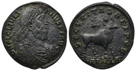 Julian II. AD 360-363. AE (8.02 Gr. 27mm). Heraclea 
 Pearl-diademed, draped, and cuirassed bust right 
Rev. Bull standing right, head facing; two sta...