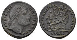 Constantine I Æ Nummus. (19mm, 3.16 g) Constantinople, AD 328. CONTANTINVS MAX AVG, rosette-diademed head right, looking upwards / CONSTANTINIANA DAFN...