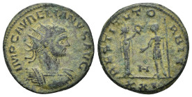 Aurelian, 270-275. Antoninianus (4.3 Gr. 21mm.) Cyzicus. 
 Radiate and cuirassed bust of Aurelian to right. 
Rev. Victory standing right, holding palm...