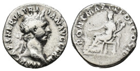 Trajan. A.D. 98-117. AR Denarius (2.97 Gr. 17mm). Rome 
Laureate head right 
Rev. Vesta, veiled, seated left, holding patera and torch.