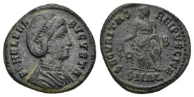 Helena. Augusta, AD 324-328/30. AE Follis (3.27 Gr. 19mm). Alexandria 
Diademed and draped bust right 
Rev. Securitas standing left, holding olive bra...