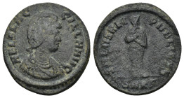 Aelia Flacilla (wife of Theodosius I) Cyzicus, AD 383-388. (4.28 Gr. 22mm.)
Draped bust to right, wearing elaborate headdress
Rev. Flacilla standing f...