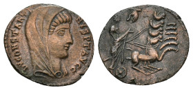 Divus Constantinus I AD 337-340. Commemorative issue. (1.51 Gr. 15mm.)
Veiled head right 
Constantine driving galloping quadriga right, the hand of Go...