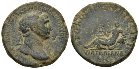 Trajan AD 98-117. Struck AD 112-115. Rome As AE. (12.68 Gr. 27mm.)
Laureate bust right, slight drapery 
Rev. Via Traiana reclining left, head right, r...