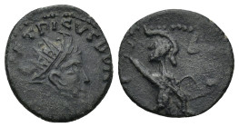 Tetricus I (The Gallic Empire, 271-274), AE., Uncertain mint (2.18 Gr. 16mm.)
Radiate, draped and cuirassed bust right 
 Rev. Soldier standing left, h...