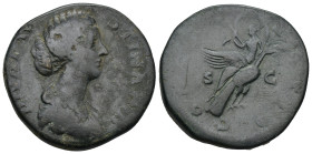 Faustina II, wife of Marcus Aurelius. Diva Faustina II. AE.Sestertius after 176. (26.25 Gr. 31mm.)
Draped bust to right. 
Rev. Faustina, veiled, holdi...