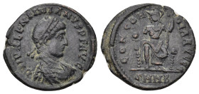 Valentinian II AD 375-392. Nicomedia Follis Æ (18mm, 2,43 g). D N VALENTINIA-NVS P F AVG, diademed, draped and cuirassed bust of Valentinian II right ...